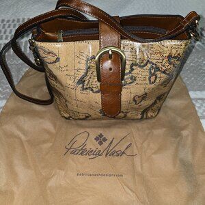 Patricia Nash Irving Leather Satchel with Crossbody Strap European Map